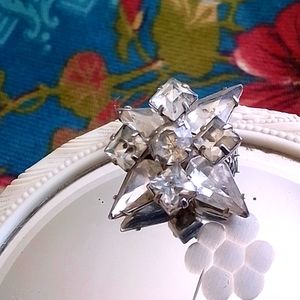 Vintage square brooch with glass gem accents